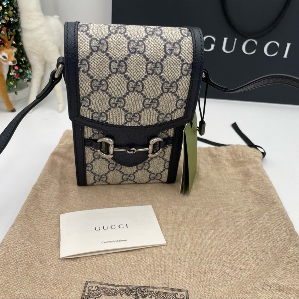 Women’s Gucci, GG supreme monogram horse bit 1955 shoulder bag made in Italy - Picture 2 of 11